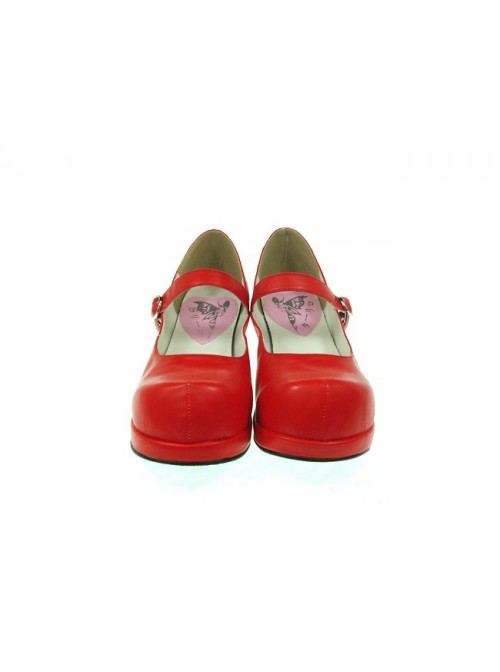 Red 1.8" Heel High Adorable Suede Round Toe Cross Straps Platform Women Lolita Shoes