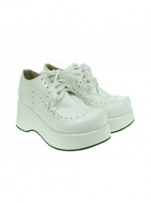 White 2.4" Heel High Romatic Suede Round Toe Lace Tie Platform Girls Lolita Shoes