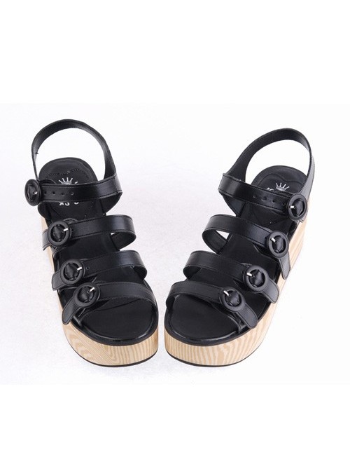 Black 3.1" Heel High Beautiful PU Round Toe Cross Straps Platform Girls Lolita Sandals