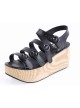 Black 3.1" Heel High Beautiful PU Round Toe Cross Straps Platform Girls Lolita Sandals