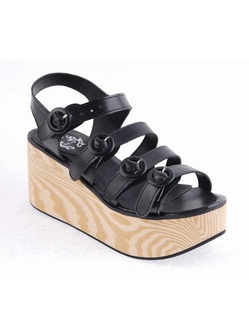 Black 3.1" Heel High Beautiful PU Round Toe Cross Straps Platform Girls Lolita Sandals