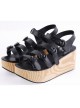 Black 3.1" Heel High Beautiful PU Round Toe Cross Straps Platform Girls Lolita Sandals