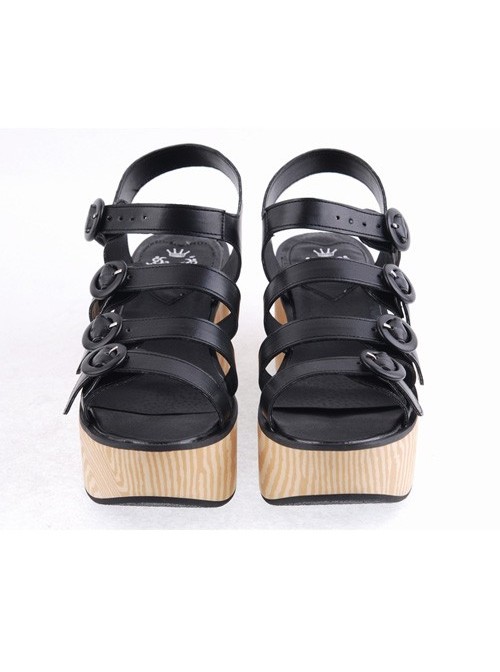 Black 3.1" Heel High Beautiful PU Round Toe Cross Straps Platform Girls Lolita Sandals