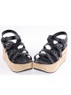 Black 3.1" Heel High Beautiful PU Round Toe Cross Straps Platform Girls Lolita Sandals