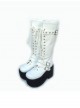 White 3.7" Heel High Lovely PU Round Toe Cross Straps Platform Girls Lolita Boots