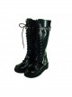 Black 1.2" Heel Black Suede Round-toe Cross Straps Gothic Lolita Platform Boots