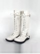 White 1.2" Heel High Special Patent Leather Round Toe Cross Straps Platform Girls Lolita Boots