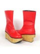 Red 2.0" Heel High Cute PU Round Toe Cross Straps Platform Girls Lolita Boots