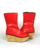 Red 2.0" Heel High Cute PU Round Toe Cross Straps Platform Girls Lolita Boots