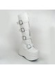 White 3.9" Heel High Charming Synthetic Leather Round Toe Stud Buckles Platform Girls Lolita Boots