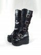 Black 3.9" Heel High Beautiful PU Round Toe Stud Buckles Platform Lady Lolita Boots