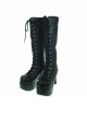Black 3.7” Heel High Romatic Patent Leather Round Toe Cross Straps Platform Lady Lolita Boots