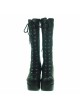 Black 3.7” Heel High Romatic Patent Leather Round Toe Cross Straps Platform Lady Lolita Boots