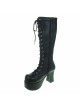 Black 3.7” Heel High Romatic Patent Leather Round Toe Cross Straps Platform Lady Lolita Boots