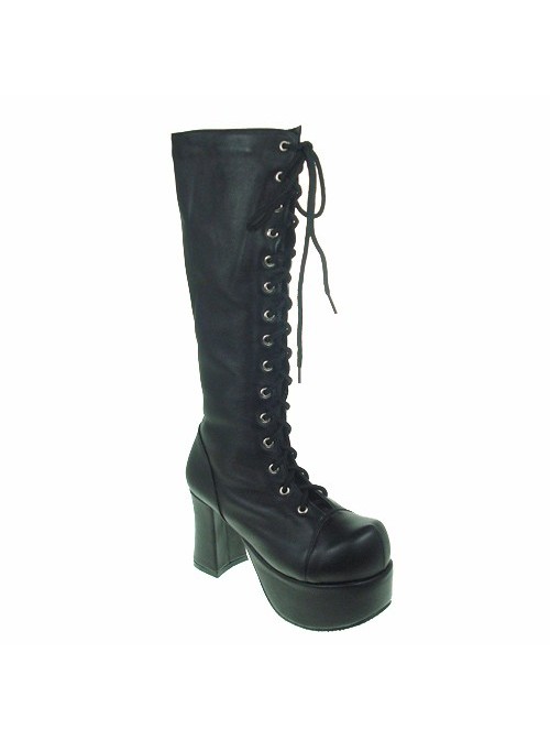 Black 3.7” Heel High Romatic Patent Leather Round Toe Cross Straps Platform Lady Lolita Boots