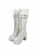 White 3.0" Heel High Cute PU Round Toe Bow Platform Girls Lolita Boots