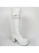 White 3.0" Heel High Cute PU Round Toe Bow Platform Girls Lolita Boots