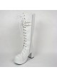 White 3.0" Heel High Cute PU Round Toe Bow Platform Girls Lolita Boots