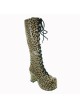 Leopard 3.0" Heel High Special Suede Round Toe Cross Straps Platform Women Lolita Boots