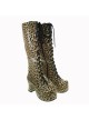 Leopard 3.0" Heel High Special Suede Round Toe Cross Straps Platform Women Lolita Boots