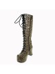 Leopard 3.0" Heel High Special Suede Round Toe Cross Straps Platform Women Lolita Boots