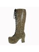 Leopard 3.0" Heel High Special Suede Round Toe Cross Straps Platform Women Lolita Boots