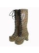 Leopard 3.0" Heel High Special Suede Round Toe Cross Straps Platform Women Lolita Boots