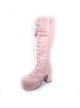 Pink 3.0" Heel High Lovely Patent Leather Round Toe Bow Platform Girls Lolita Boots