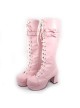 Pink 3.0" Heel High Lovely Patent Leather Round Toe Bow Platform Girls Lolita Boots