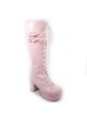 Pink 3.0" Heel High Lovely Patent Leather Round Toe Bow Platform Girls Lolita Boots