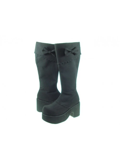 Black 3.9" Heel High Charming Synthetic Leather Round Toe Cross Straps Platform Girls Lolita Boots