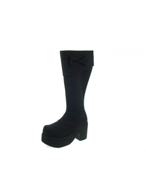 Black 3.9" Heel High Charming Synthetic Leather Round Toe Cross Straps Platform Girls Lolita Boots