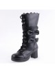 Black 2.6" Heel PU Round-toe Bowknot Gothic Lolita High Heel Boots