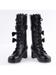 Black 2.6" Heel PU Round-toe Bowknot Gothic Lolita High Heel Boots