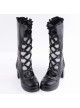 Black 2.6" Heel High Sexy Suede Round Toe Criss Cross Straps Gothic Lolita Platform Boots