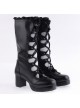 Black 2.6" Heel High Sexy Suede Round Toe Criss Cross Straps Gothic Lolita Platform Boots