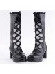 Black 2.6" Heel High Sexy Suede Round Toe Criss Cross Straps Gothic Lolita Platform Boots