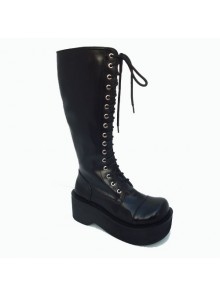 Black 2.6" Heel High Special Patent Leather Round Toe Cross Straps Platform Girls Lolita Boots
