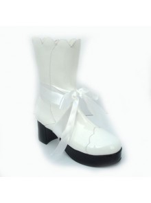 White 3.0" Heel High Cute PU Round Toe Bow Platform Lolita Short Boots