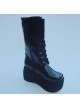 Black 3.5" Heel High Beautiful Suede Round Toe Cross Straps Gothic Girls Lolita Platform Boots