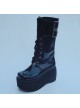 Black 3.5" Heel High Beautiful Suede Round Toe Cross Straps Gothic Girls Lolita Platform Boots