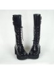 Black 3.5" Heel High Lovely Polyurethane Round Toe Cross Straps Platform Girls Lolita Boots