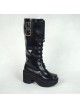 Black 3.5" Heel High Lovely Polyurethane Round Toe Cross Straps Platform Girls Lolita Boots