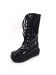 Black 2.4" Heel High Beautiful Synthetic Leather Round Toe Cross Straps Platform Girls Lolita Boots