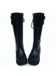 Black 2.6" Heel High Charming PU Round Toe Cross Straps Platform Lady Lolita Boots