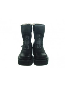 Black 2.8" Heel High Classical PU Point Toe Stud Buckles Platform Women Lolita Boots