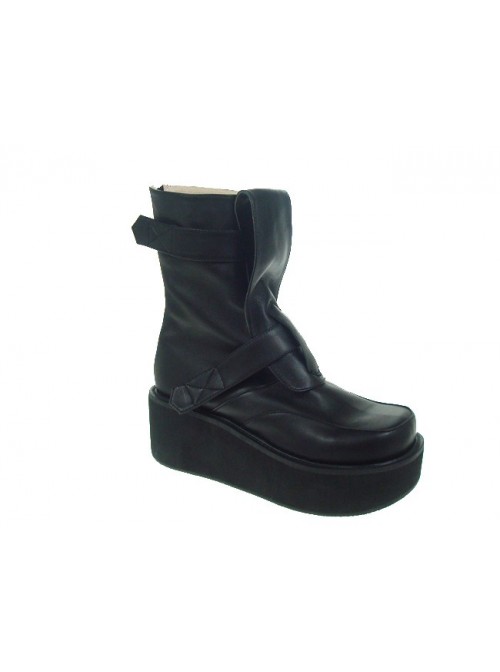 Black 2.8" Heel High Classical PU Point Toe Stud Buckles Platform Women Lolita Boots