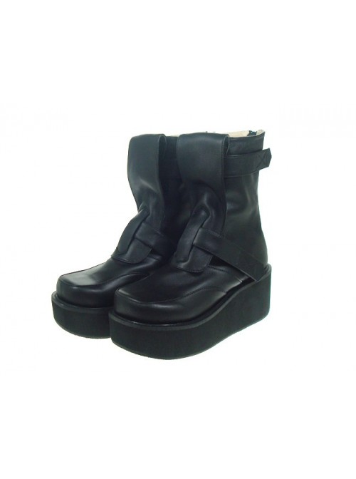 Black 2.8" Heel High Classical PU Point Toe Stud Buckles Platform Women Lolita Boots