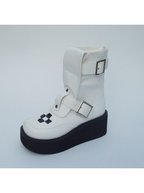 White 2.8" Heel High Cute Suede Point Toe Stud Buckles Platform Girls Lolita Boots