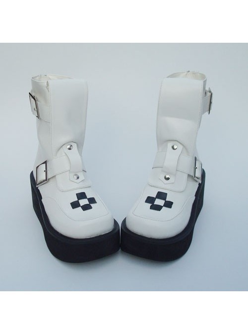 White 2.8" Heel High Cute Suede Point Toe Stud Buckles Platform Girls Lolita Boots